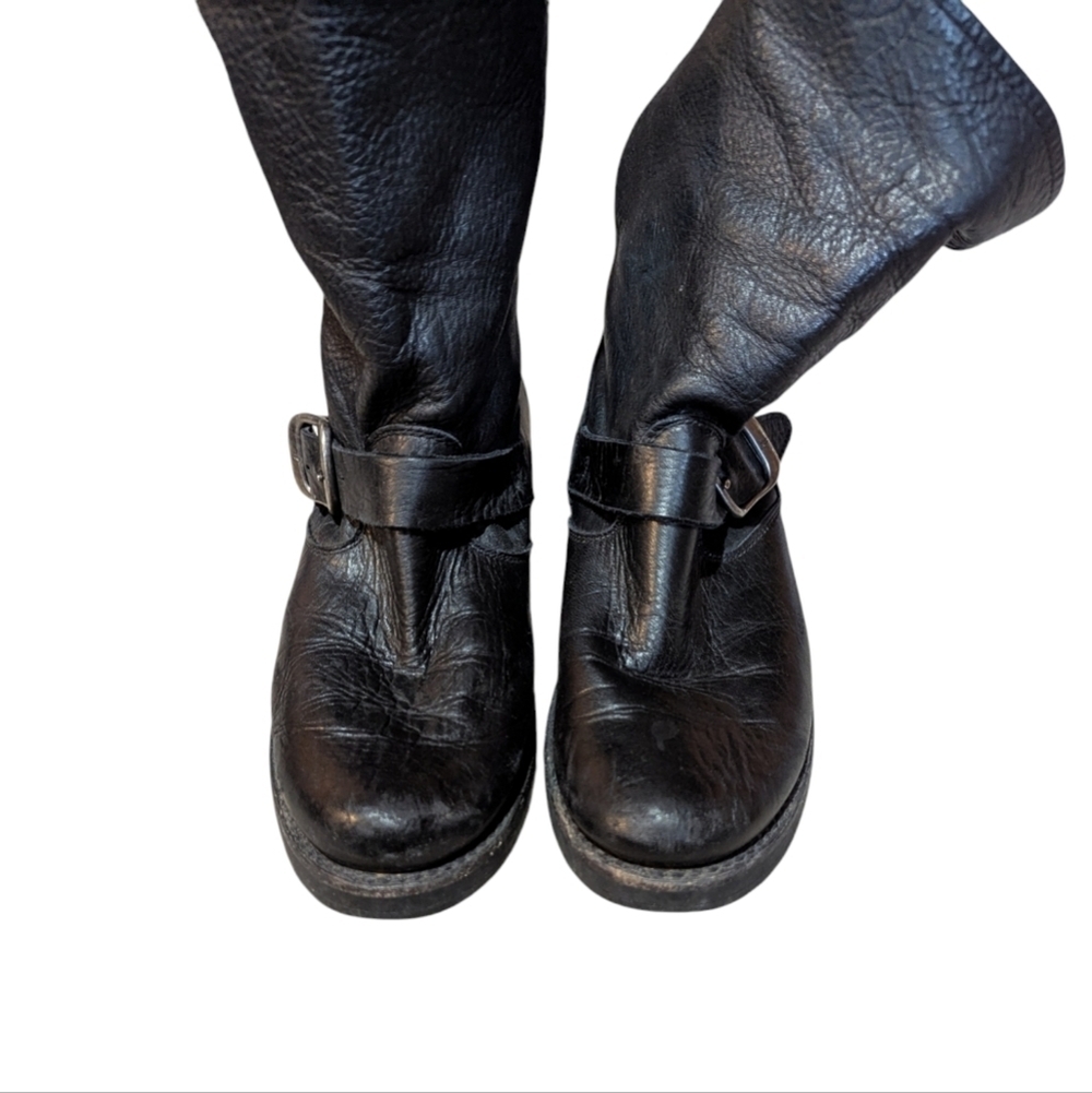 FRYE Veronica Short Black Leather Boots Size 8.5 Slouchy Soft Leather Biker - Picture 2 of 7